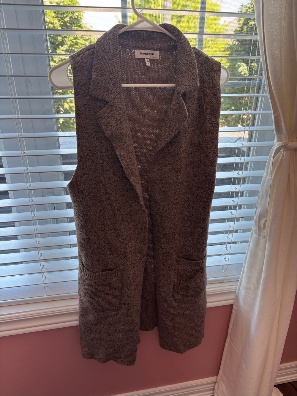 Monteau Brown Knit Open-Front Vest